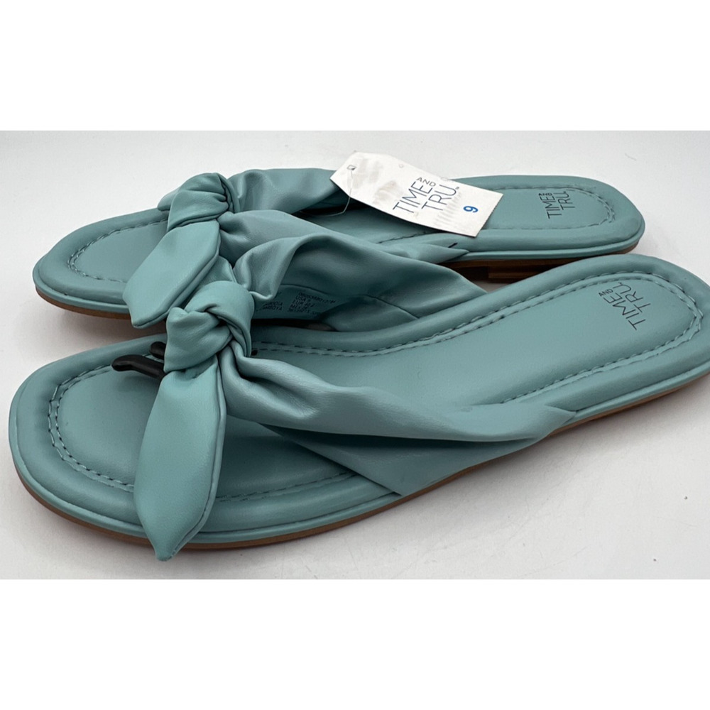 Time and Tru Women’s Sandals Size 9 Blue Bow Slide Flats Slip On NWT - Picture 3 of 6